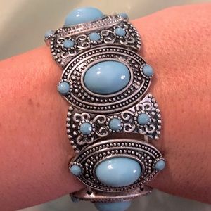 Silver and teal bracelet